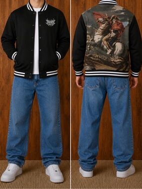 Rebel Minds Skeleton Napoleon Varsity Jacket | Gothic Streetwear Bomber Size M